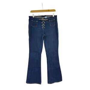 Vintage Y2K Extreme Limit Lace Up Flare Jeans Dark Wash Bratz Low Rise Womens 11